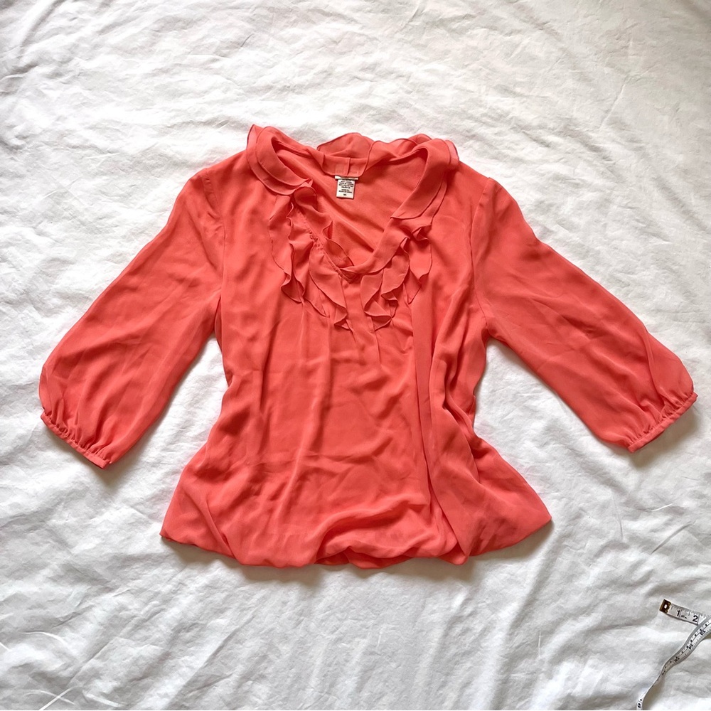 Covington Coral Chiffon Ruffle Blouse Layered Ruffle Top Women’s Small Coquette - Picture 15 of 15